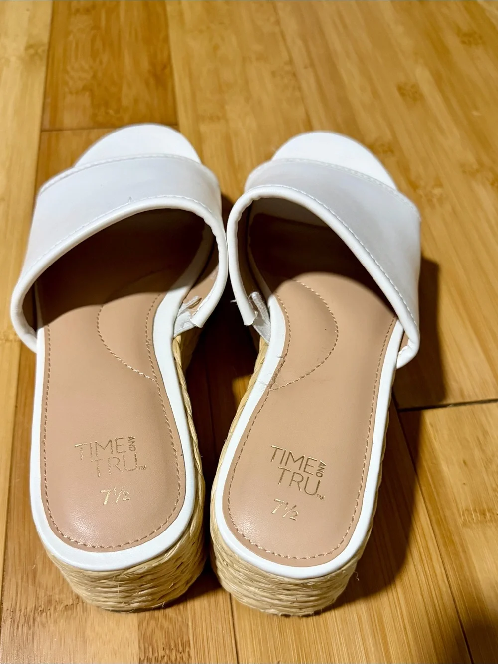 Time and Tru White Slide Espadrille Platform Sandals